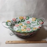 Large Temptations By Tara Floral Serving Bowl with Handles and Caddy