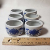 Lot of 6 Blue & White Porcelain Napkin Rings