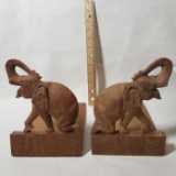 Set of Carved Wood Elephant Bookends
