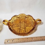 Vintage Amber Nappy Double Handle Sawtooth Dish