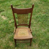 Antique Childs Wooden Chair with Caned Seat