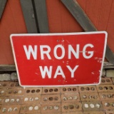 Vintage Metal Wrong Way Road Sign