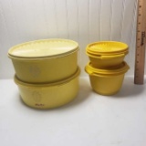 Lot of 4 Vintage Yellow Tupperware Storage with Lids