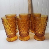 Set of 6 Vintage Whitehall Colony Amber Footed Tumblers