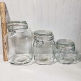 Lot of 3 Clear Glass Canister Jars
