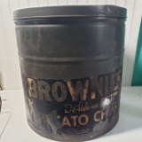Vintage Brownie’s Chips Large Tin Can with Lid