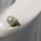 Genuine Pearl Earrings with 14Kt Gold Post and Tiny Clear Stone