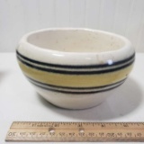 Vintage Pottery Bowl with Yellow and Black Stripes