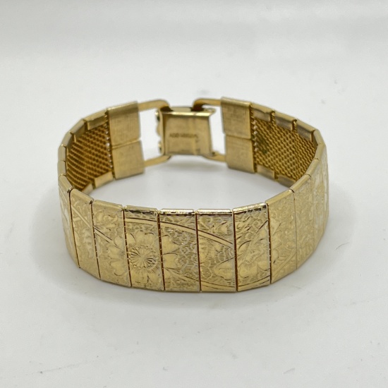 Gold Tone Vintage Floral Segmented Bracelet