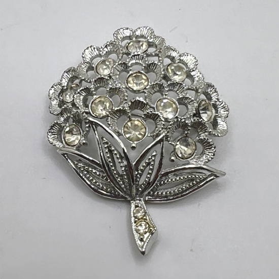 Silver Tone Signed Sarah Coventry Floral Brooch