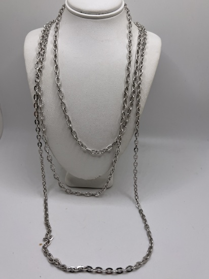 Long Silver Tone Signed Sarah Coventry Multi-strand Necklace