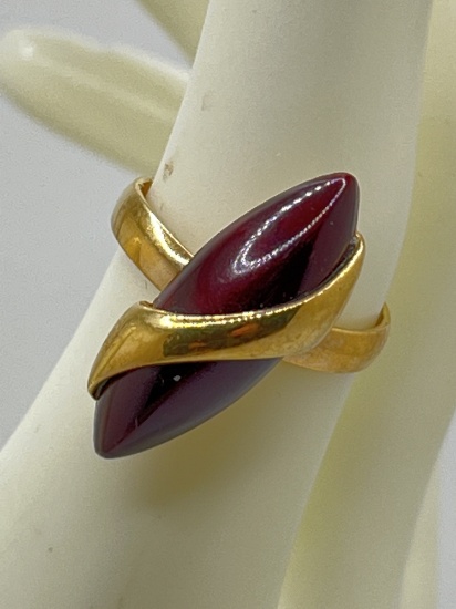 Gold Tone Adjustable Ring with Red Stone by Sarah Coventry