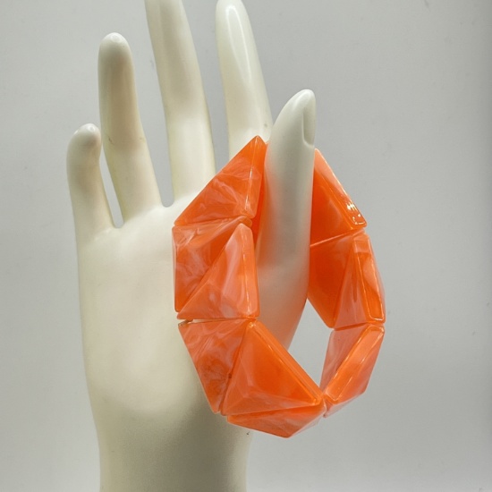 Orange Swirled Stretchy Bracelet with Triangular Beads