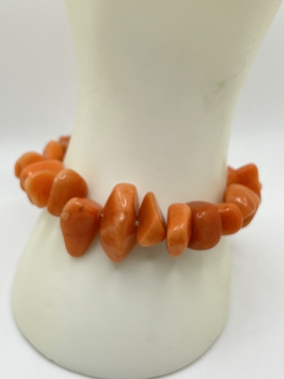 Coral Tone Stone Stretchy Bracelet