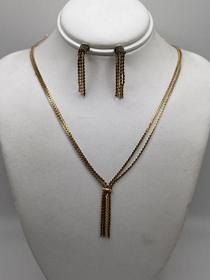 Gold Tone Multi-strand Necklace & Matching Earrings Signed Sarah Coventry