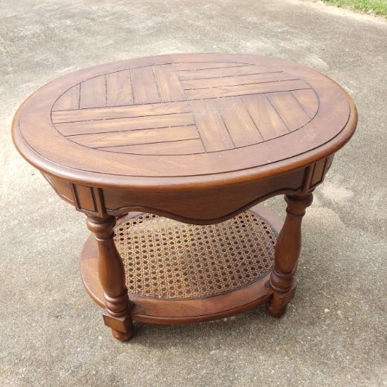 2-Tier Vintage End Table with Cane Base