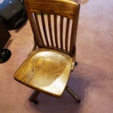 Nice Rolling Wood Desk Chair with Brass Trim