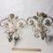 Pair of Heavy Wall Mounted Candle Holder Wall Sconces with Rose & Leaf Design