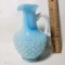 Vintage Fenton Blue Cased White Milk Glass Hobnail Pitcher or Vase
