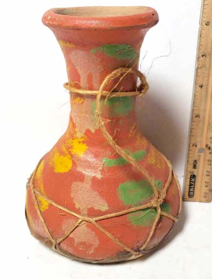 Mexican Pottery Vessel with Leather Bottom