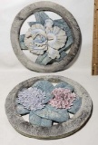 Pair of Resin Floral Decorative Stepping Stones