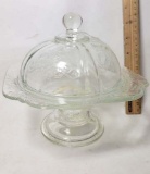 Vintage Federal “Madrid” Pattern Clear Covered Pedestal Cheese Dish