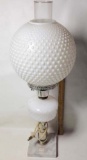 Vintage Hobnail Milk Glass Lamp with Chimney on Marble Base