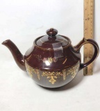 Hand Painted Redware Ceramic Teapot