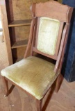 Antique Wood Upholstered Victorian Parlor Chair on Front Castors