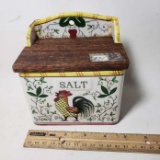 Ceramic Salt Box with Rooster Design - Great Farmhouse Decor