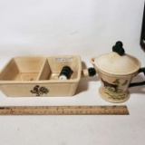 Vintage Metlox Rooster Tray and Cow Creamer