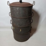 Primitive Tiffin Carrier, Stackable Strainer, Double Boiler with Copper Bottom