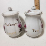 1950’s Lipper & Mann Pompadour Moss Rose Instant Coffee and Tea Canister Jars