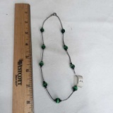 Sterling and Green Glass Beaded Necklace