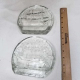 Set of Vintage Blenko Clear Glass Sailing Ship Bookends