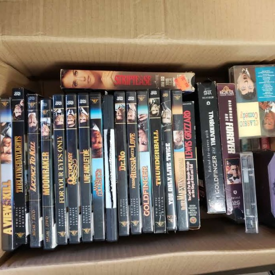 Box Lot of Assorted DVD’s, VHS and Cassettes