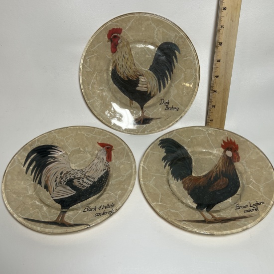 Set of 3 Hand Crafted Rooster Plates