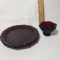 Vintage Avon Cape Cod Ruby Red Dessert Plates and Candle Holder