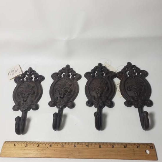 Lot of 4 Cast Iron Wall Hooks