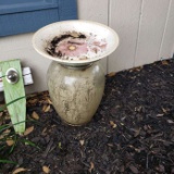 Glass Jar with Attached Dish For Bird Bath