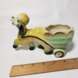 Vintage Prancing Poodle with Cart Pottery Planter