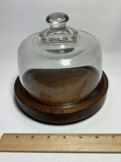 Glass Cheese Dome with Wooden Base