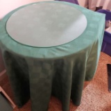 Faux Wood Round Display Table with Table Cloth
