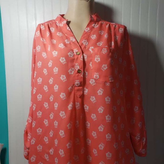 Wishful Park Owl Coral Shirt Size Large -NWT