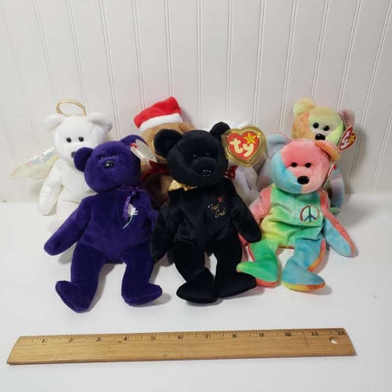 Lot of 7 Ty Beanie Babies Bears with Tags Attached