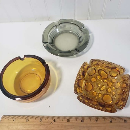 Lot of 3 Glass Ashtrays