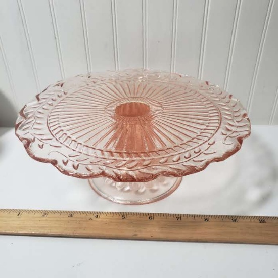 Vintage Pink Glass Cake Stand