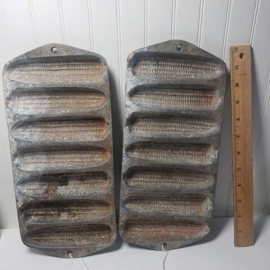 Lot of 2 Cast Iron Corn Stick Pans