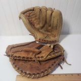 Lot of 2 Cowhide Leather Baseball Gloves