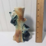 Vintage Pottery Vase, 2 Bear Cubs Climbing Tree